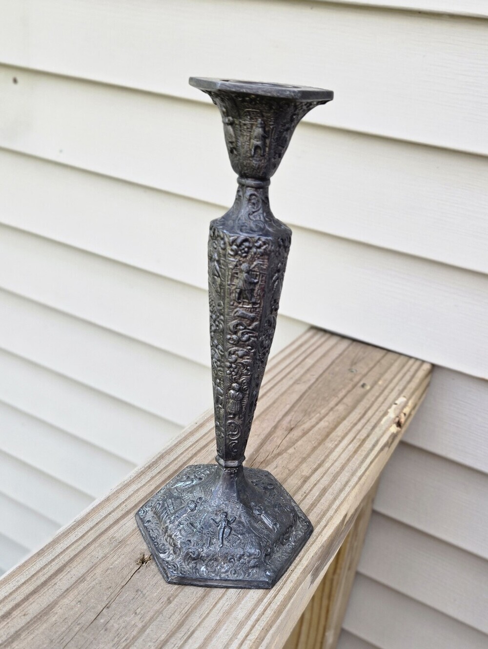 Antique Barbour Dutch Candlestick Holder Silverplate Story Teller No. 53